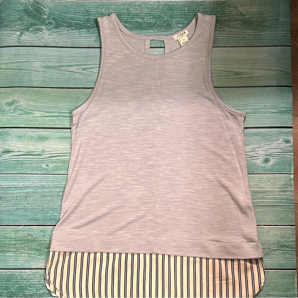 J. Crew Light Blue Tank Top with Striped Hem